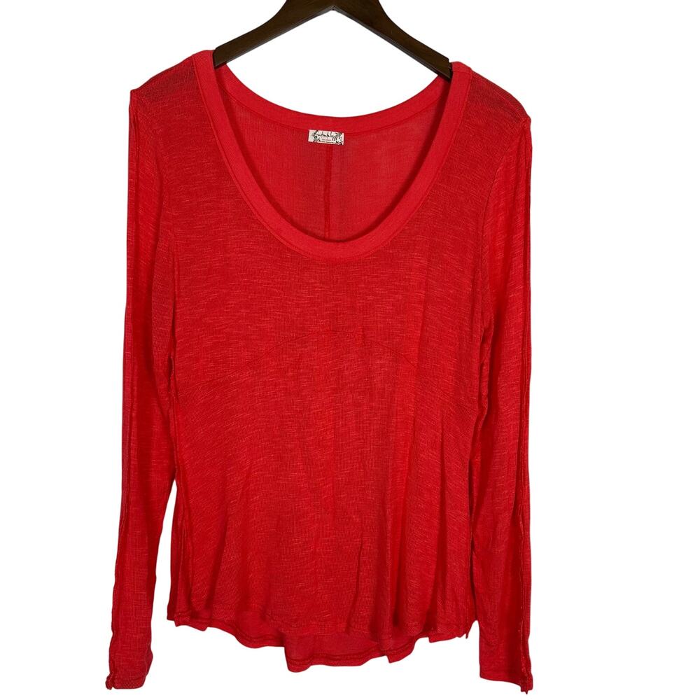 Intimately Free People Raw Hem Long Sleeve Soft Thin Red Sweater M‎ Boho Lounge